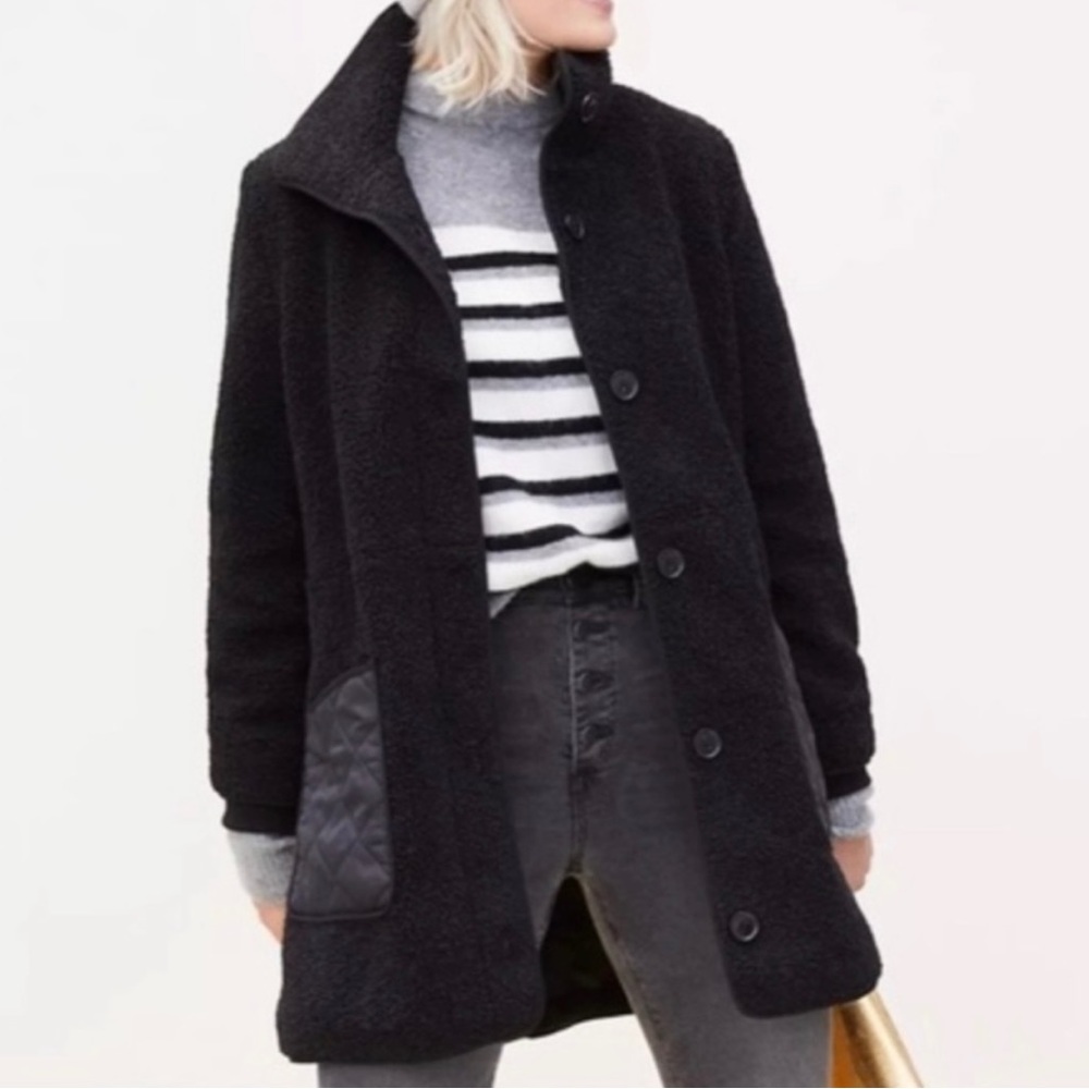 Loft Black Sherpa Quilted Funnel Neck Coat/Jacket